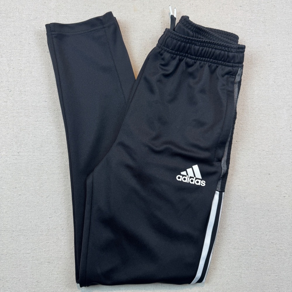 Adidas 13-14Y Track Pants Youth Black Striped Tapered Joggers